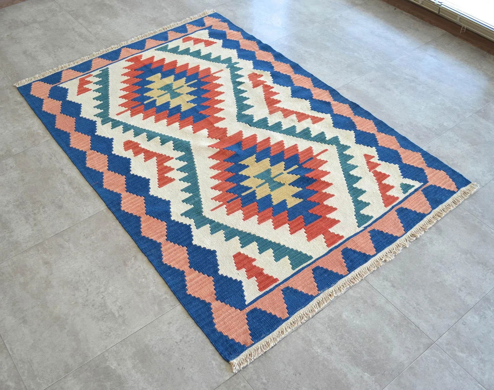 1980s Vintage Hand Woven Turkish Rug Flat Weave Wool Area Kilim Oushak Rug - 2