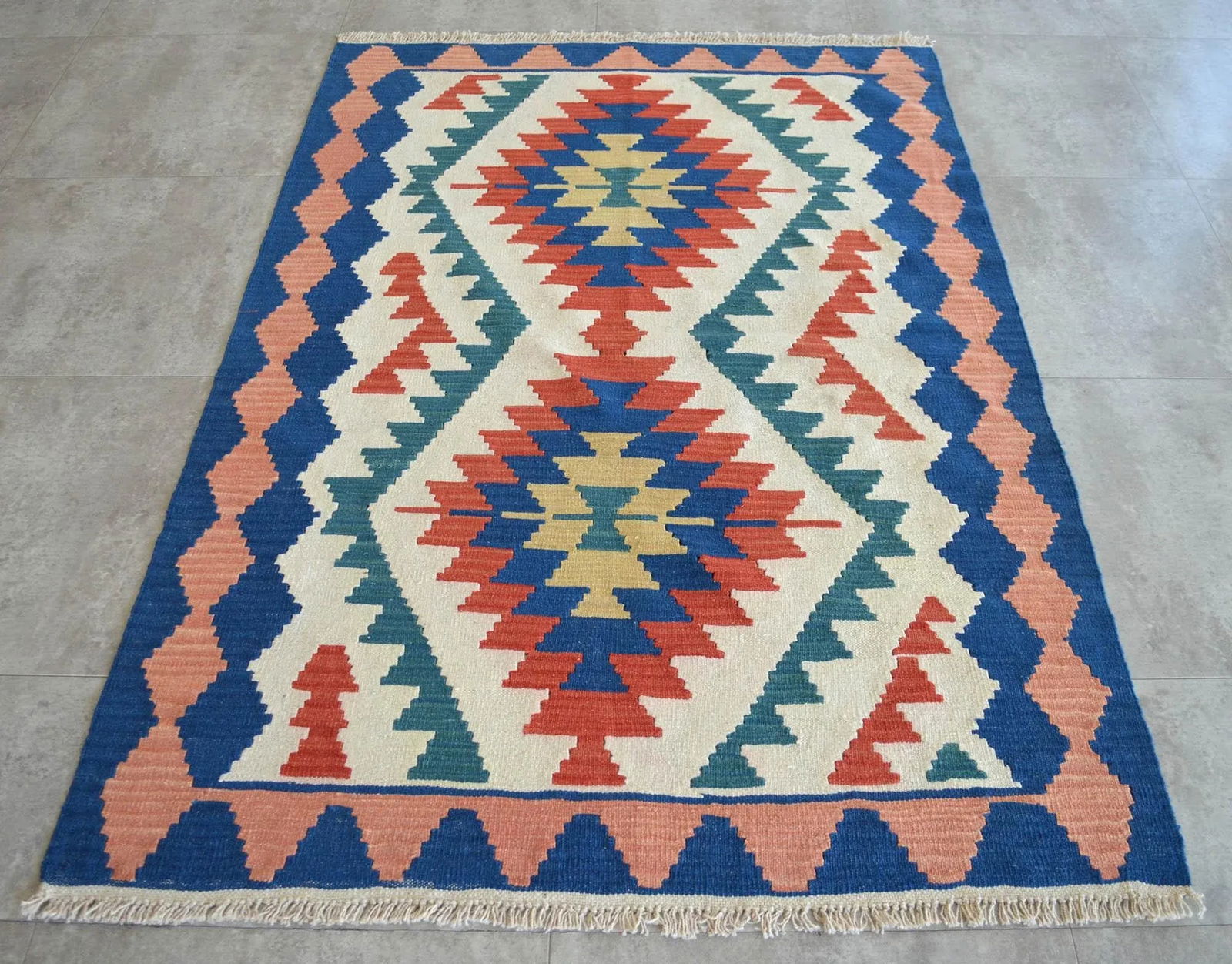 1980s Vintage Hand Woven Turkish Rug Flat Weave Wool Area Kilim Oushak Rug - 3