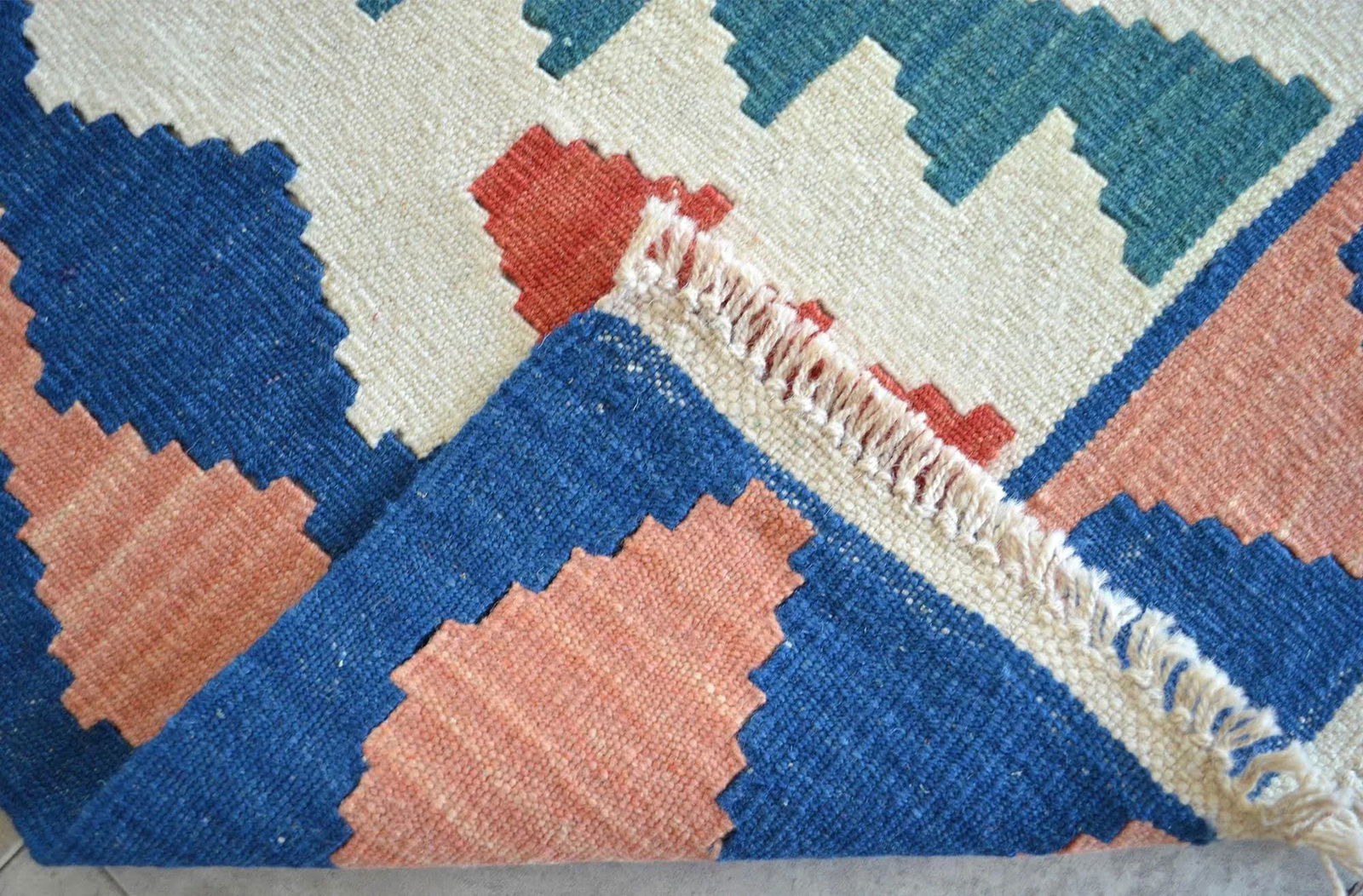 1980s Vintage Hand Woven Turkish Rug Flat Weave Wool Area Kilim Oushak Rug - 5