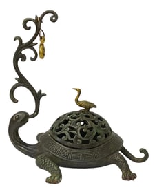 Chinese Brown Metal Turtle Fengshui Incense Holder Figure