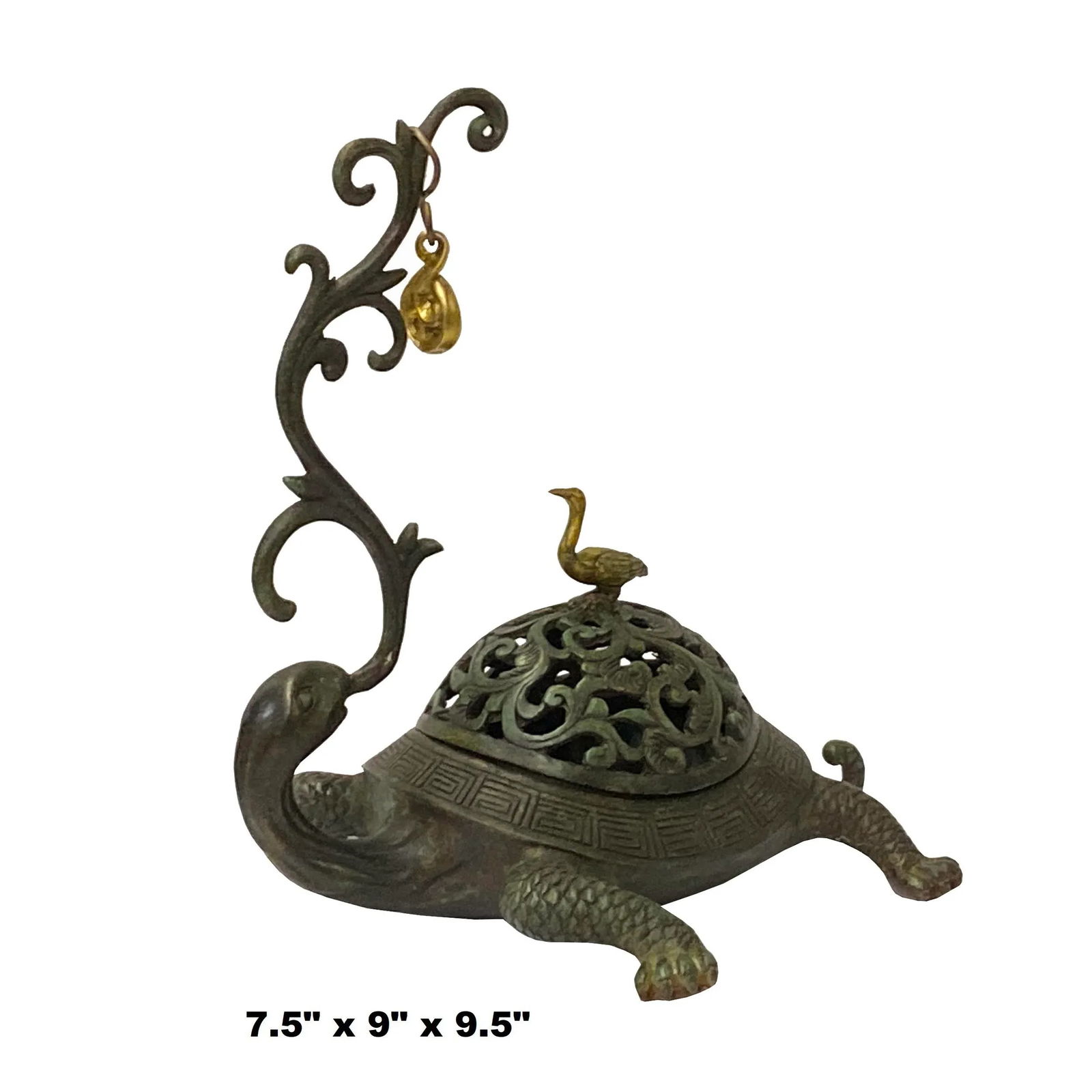 Chinese Brown Metal Turtle Fengshui Incense Holder Figure - 2
