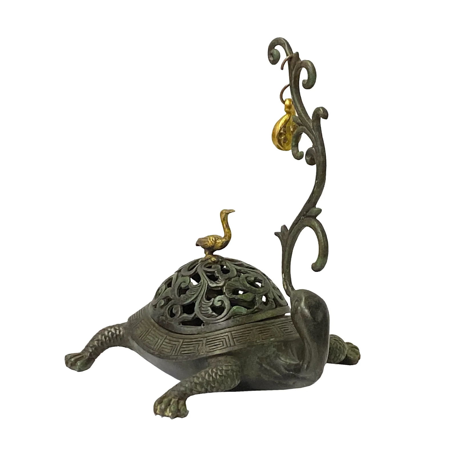 Chinese Brown Metal Turtle Fengshui Incense Holder Figure - 3