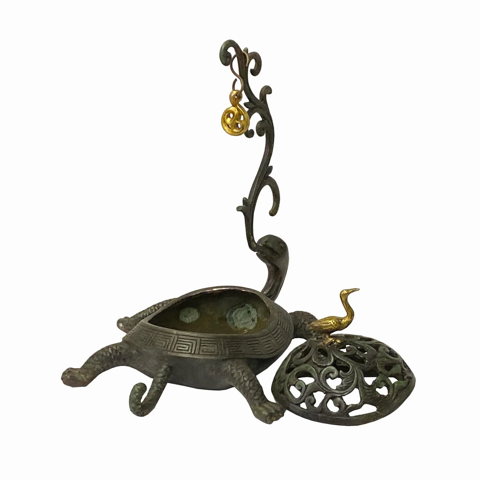 Chinese Brown Metal Turtle Fengshui Incense Holder Figure - 4