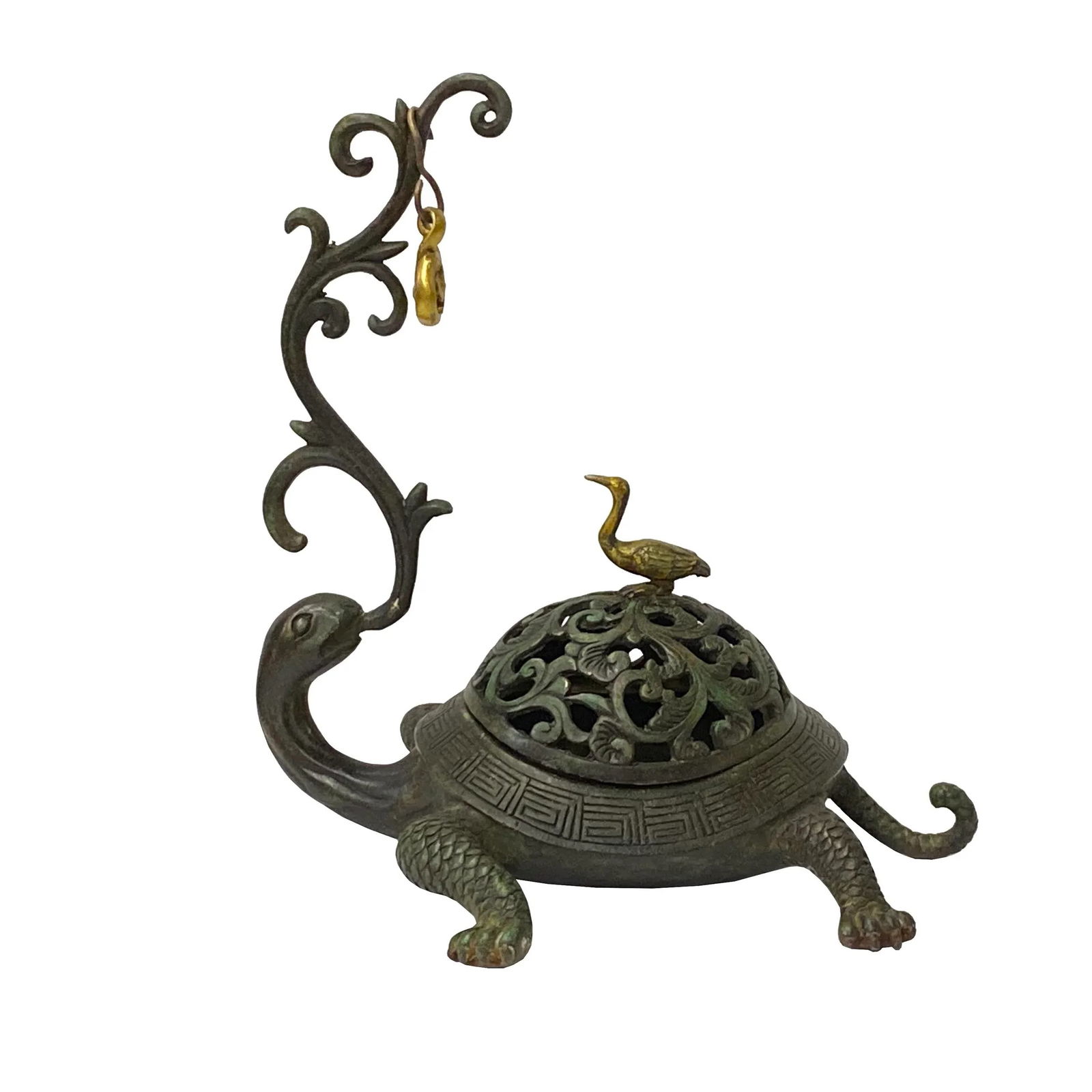 Chinese Brown Metal Turtle Fengshui Incense Holder Figure - 5