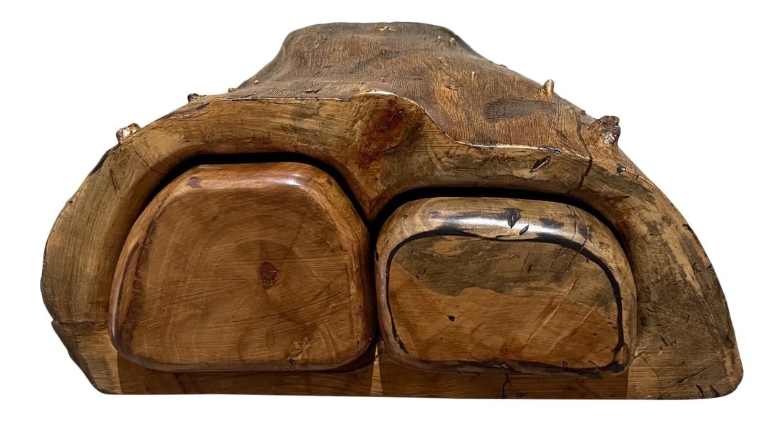 1960s Exotic Cocobolo Jewelry Box Mexico Mid-Century Organic: For your consideration, a 1960s vintage box in exotic cocobolo wood from Mexico. Features two compartments. Two pull out drawers in red velvet lining. Style of Don Shoemaker. Unmarked. Dimensions: 7"