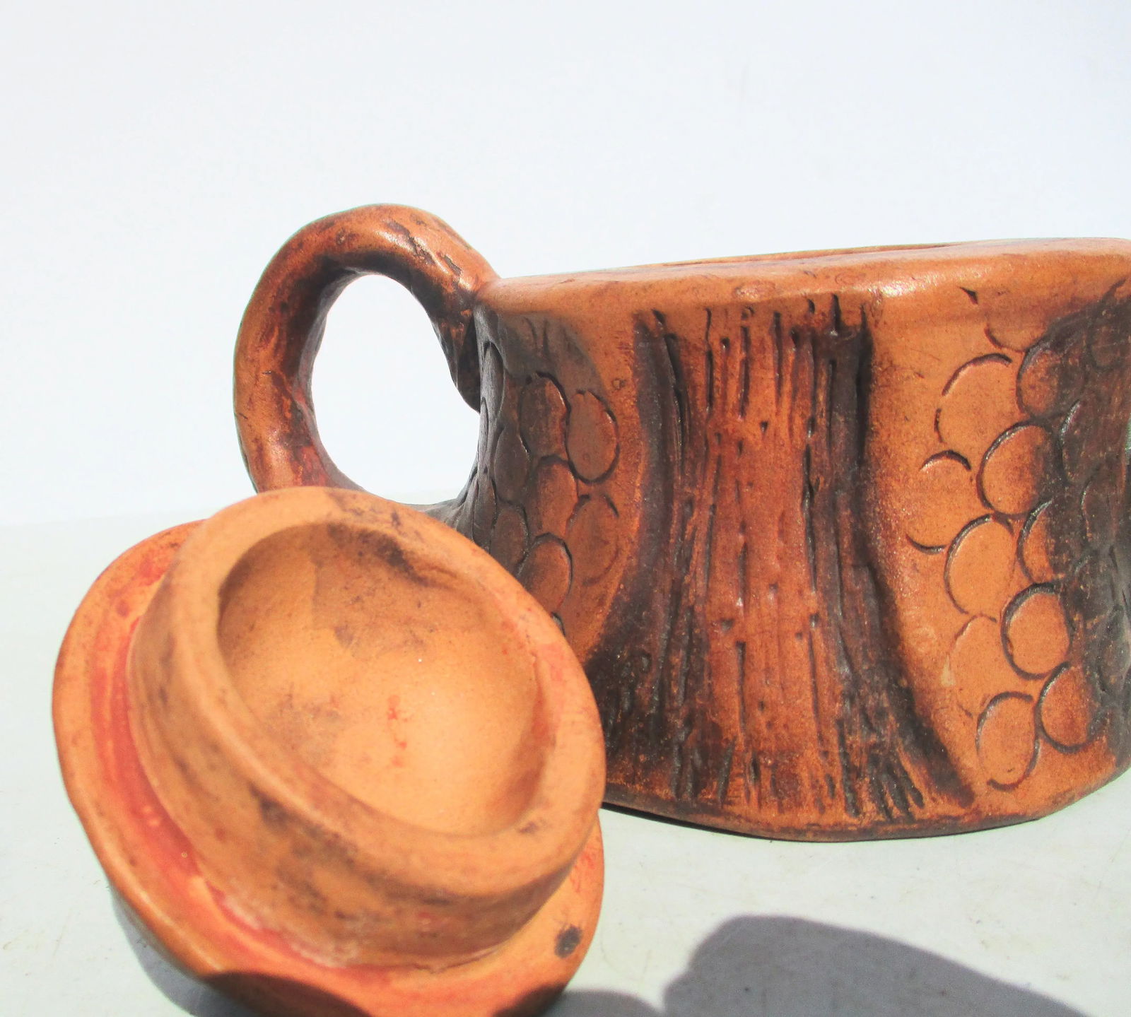 Chinese Folk Art Terra Cotta TeaPot Vintage 50s' - 5