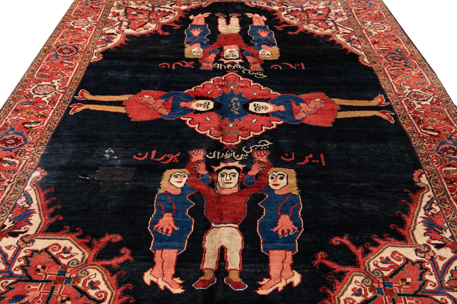 Antique Persian Heriz Handmade Multicolor Cultural Pattern Designed Wool Rug - 2