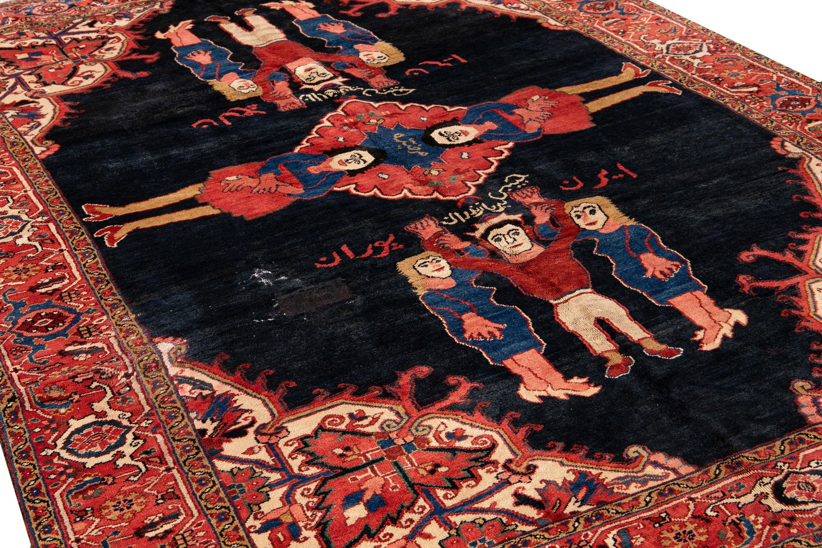 Antique Persian Heriz Handmade Multicolor Cultural Pattern Designed Wool Rug - 5