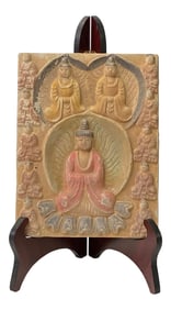 Chinese Oriental Handmade Clay Buddhas Theme Plaque Display