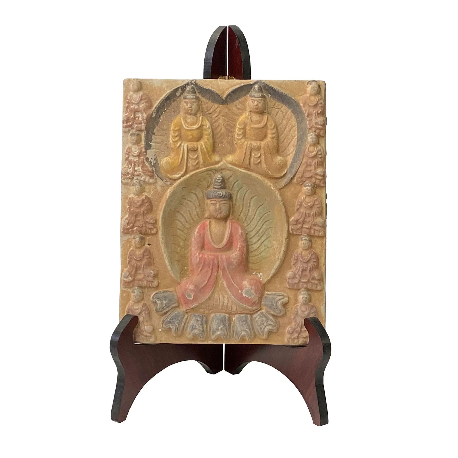 Chinese Oriental Handmade Clay Buddhas Theme Plaque Display - 5