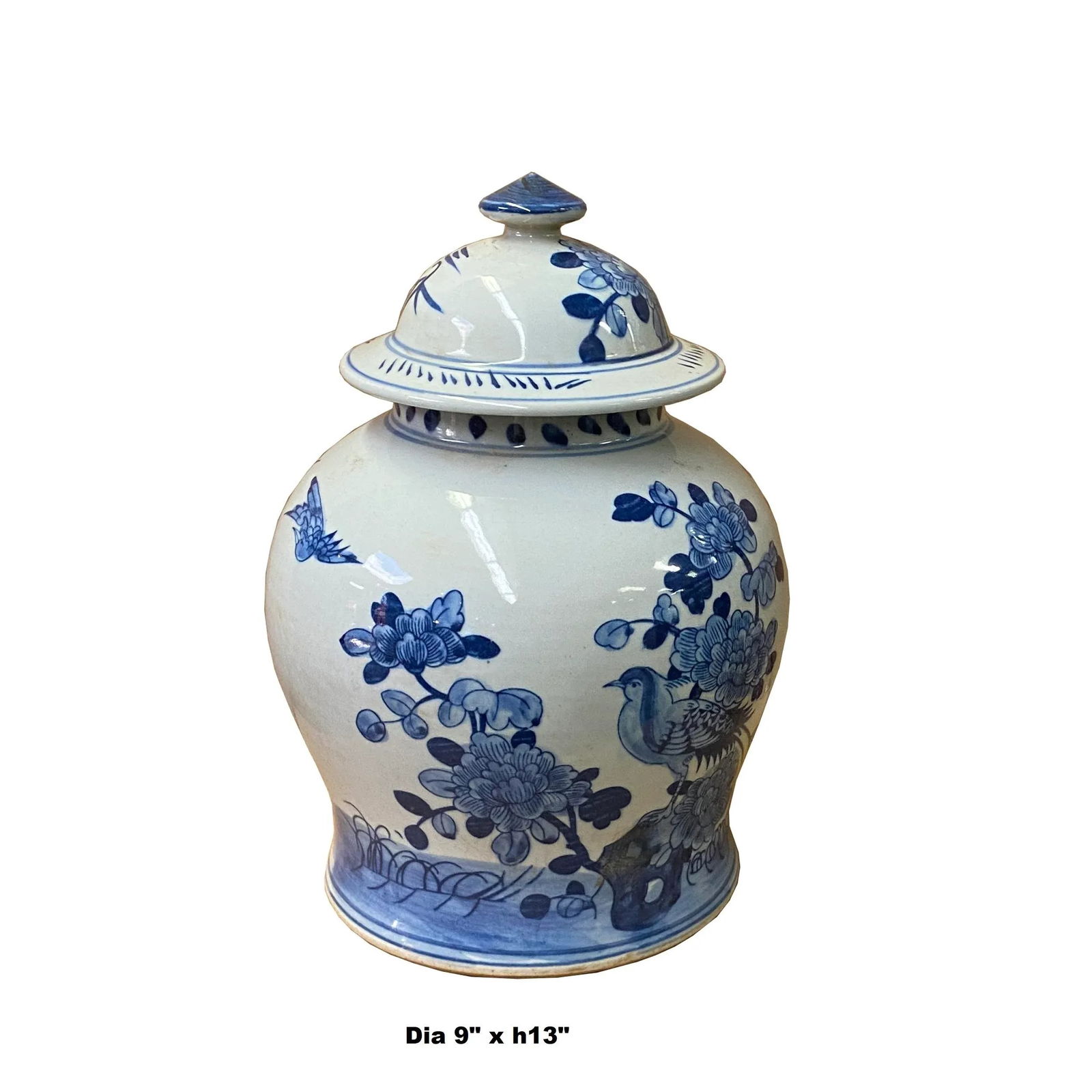 Chinese Blue White Porcelain Flower Birds Graphic Temple Jar - 3