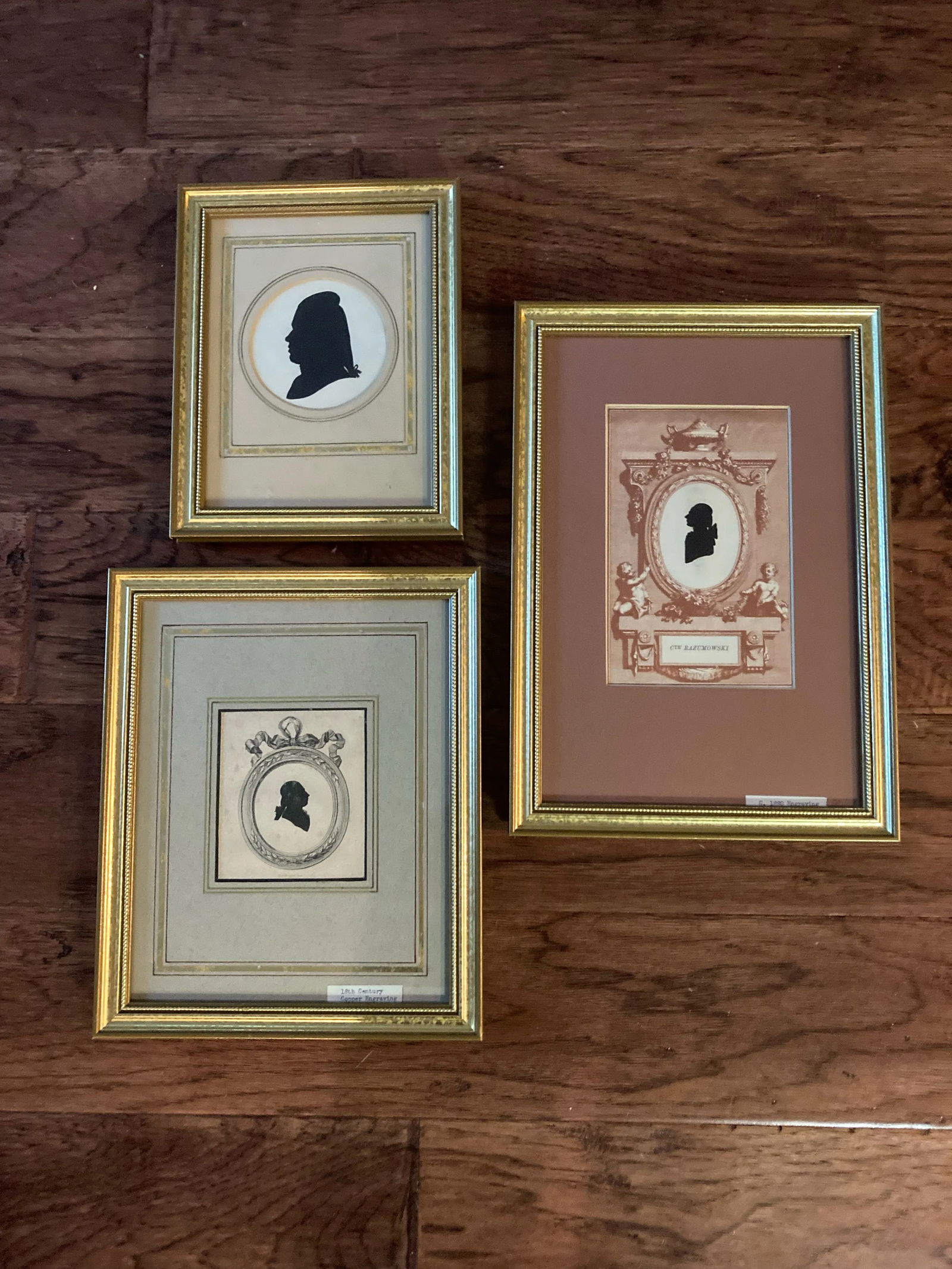 Antique Engraved Silhouettes in Giltwood Frames -Set of 3 - 8