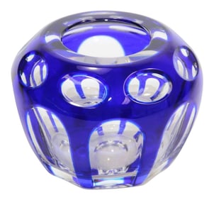 Vintage Bohemian Cobalt Blue Cut to Clear Crystal Votive Candle Holder