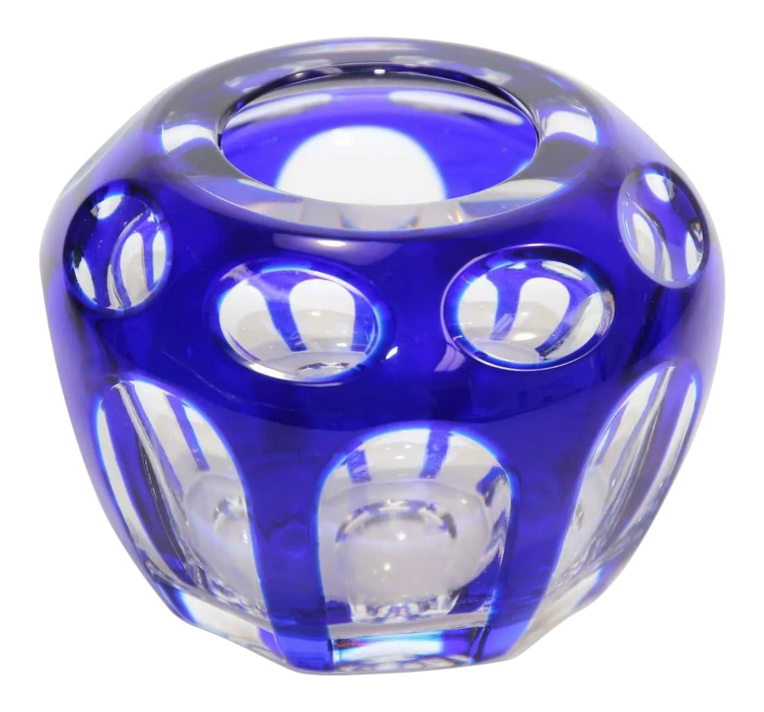 Vintage Bohemian Cobalt Blue Cut to Clear Crystal Votive Candle Holder (1 of 13)