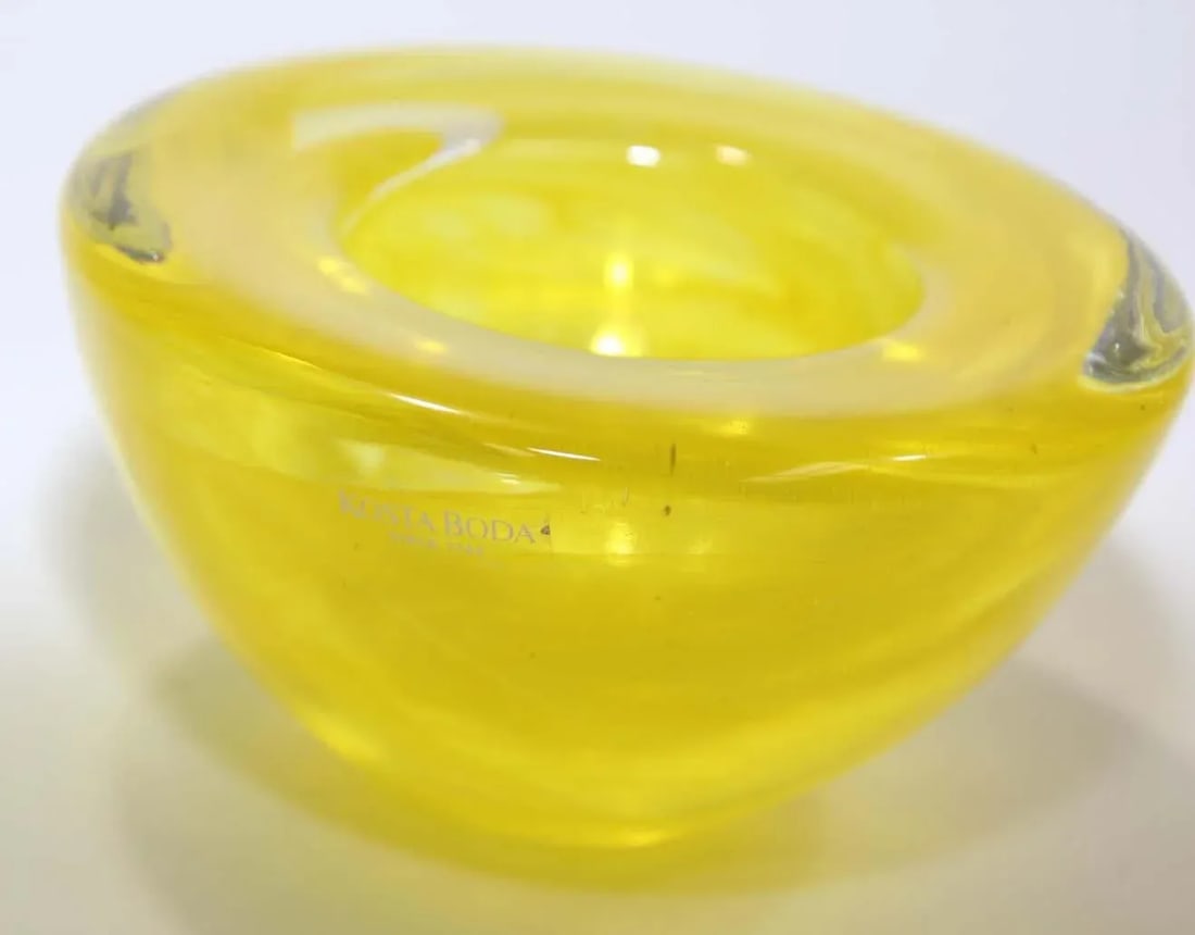 1990s Anna Ehrner for Kosta Boda Atoll Yellow Glass Candle Holder - 12