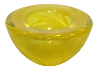 1990s Anna Ehrner for Kosta Boda Atoll Yellow Glass Candle Holder