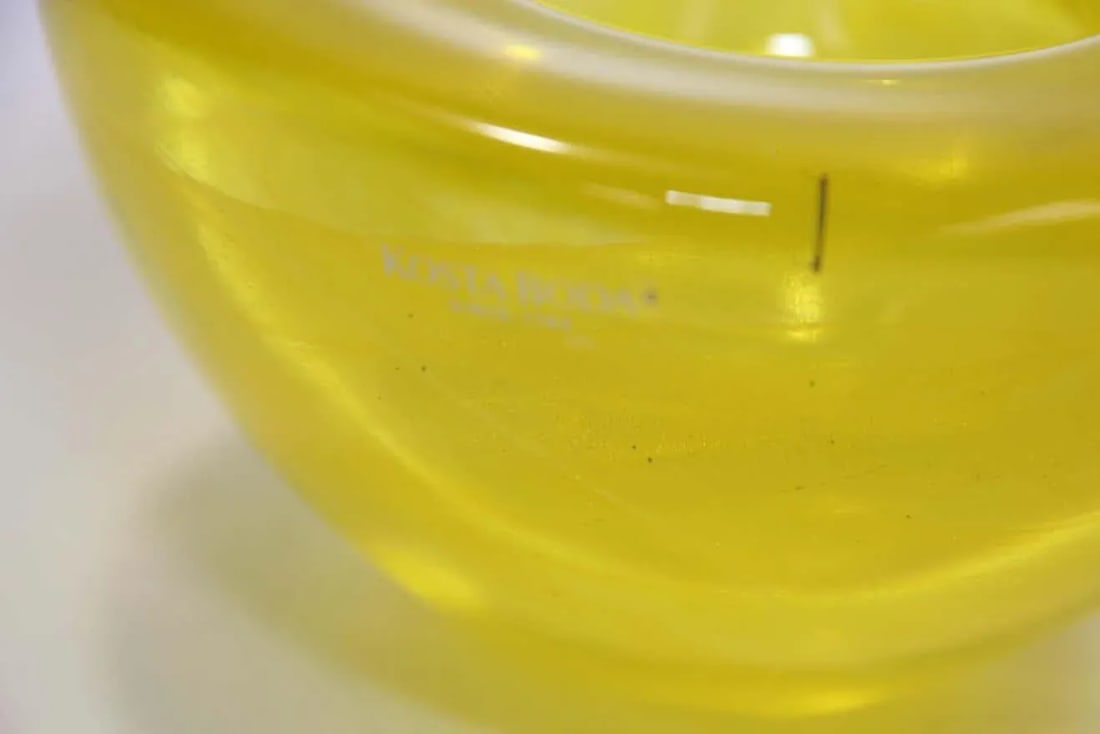 1990s Anna Ehrner for Kosta Boda Atoll Yellow Glass Candle Holder - 2