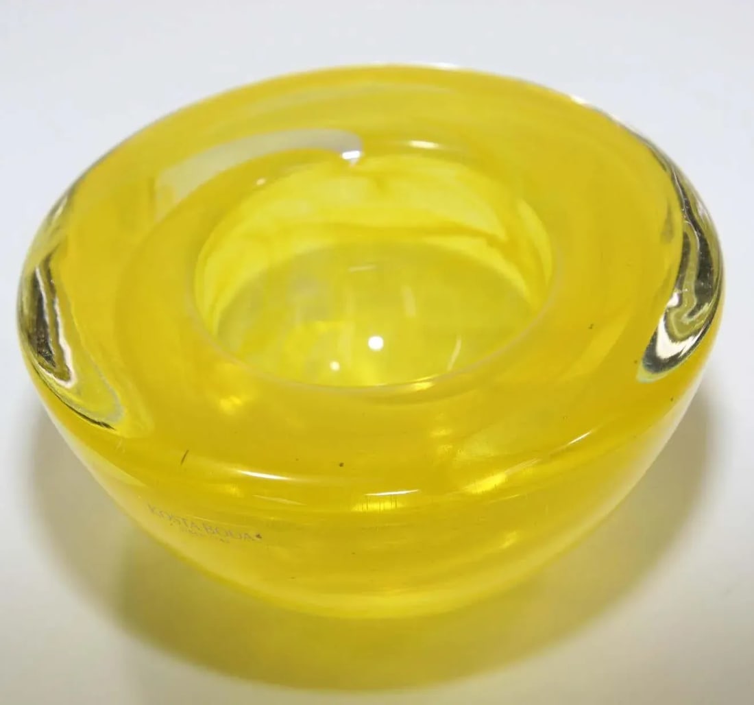 1990s Anna Ehrner for Kosta Boda Atoll Yellow Glass Candle Holder - 3