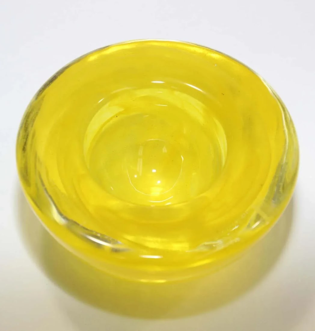 1990s Anna Ehrner for Kosta Boda Atoll Yellow Glass Candle Holder - 7