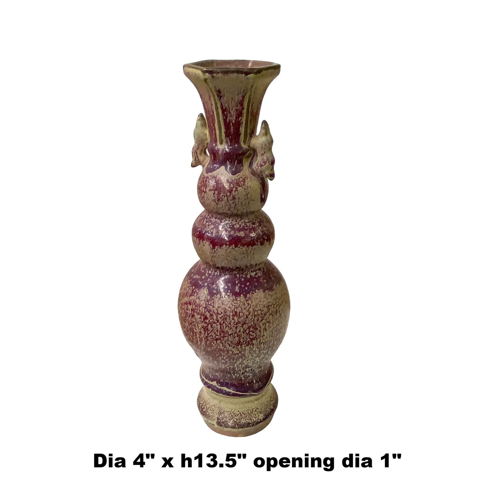 Plum Purple Distressed Ceramic Hexagon Mouth Artistic Narrow Vase - 3