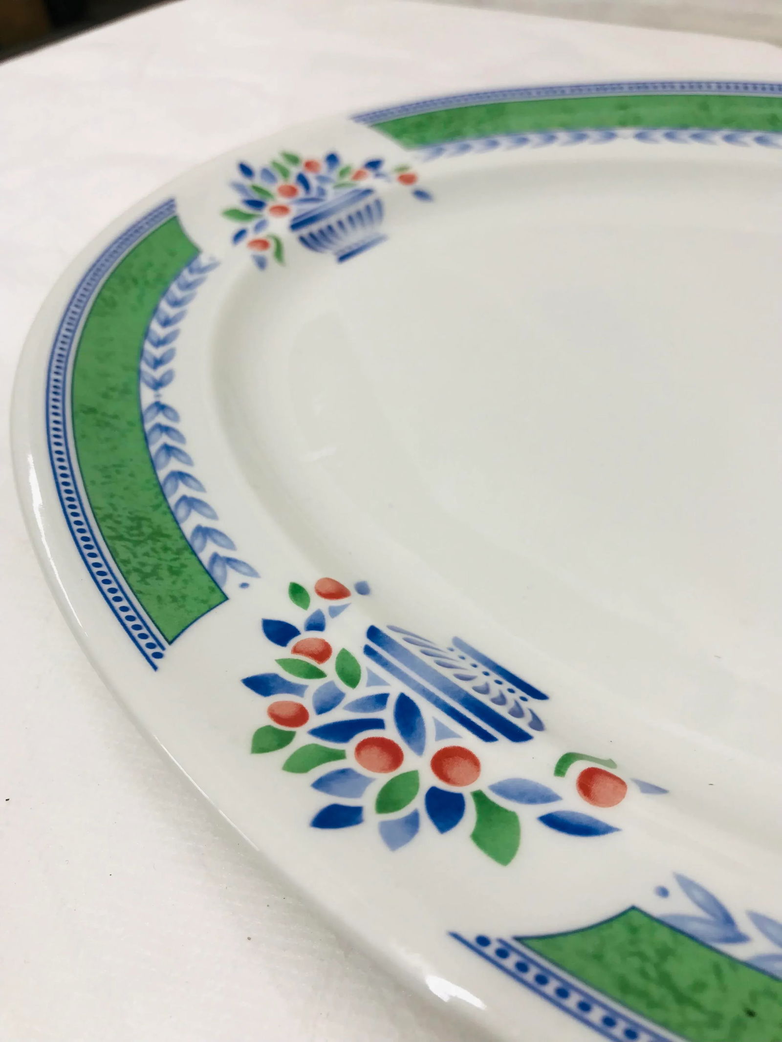 1970s Johnson Brothers Green Jardiniere Pattern 14" Platter - Made in England - 2