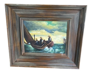 Mid 20th Century Figurative Nautical Oil Painting, Framed