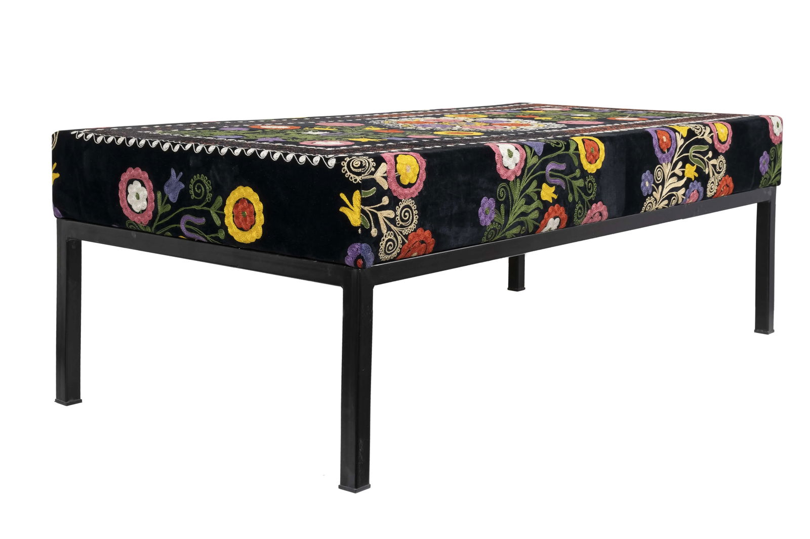 Suzani Covered Bench Handmade Ottoman From Anatolian - 2