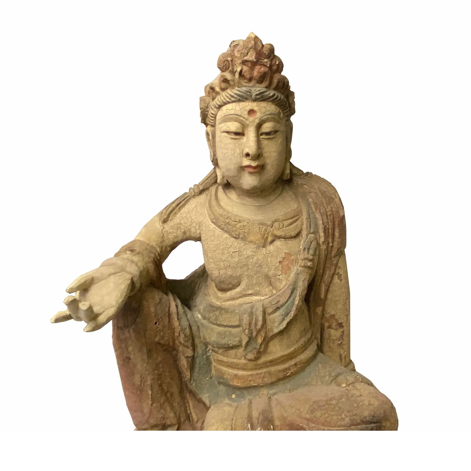 Chinese Rustic Wood Sitting Guan Yin Kwan Yin Bodhisattva Statue - 6