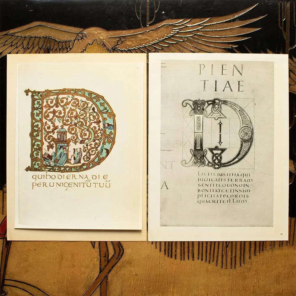 1949 Letter D From "The Sacramentary of Gellone", First Edition Vintage Gold Ink Lithograph - 6