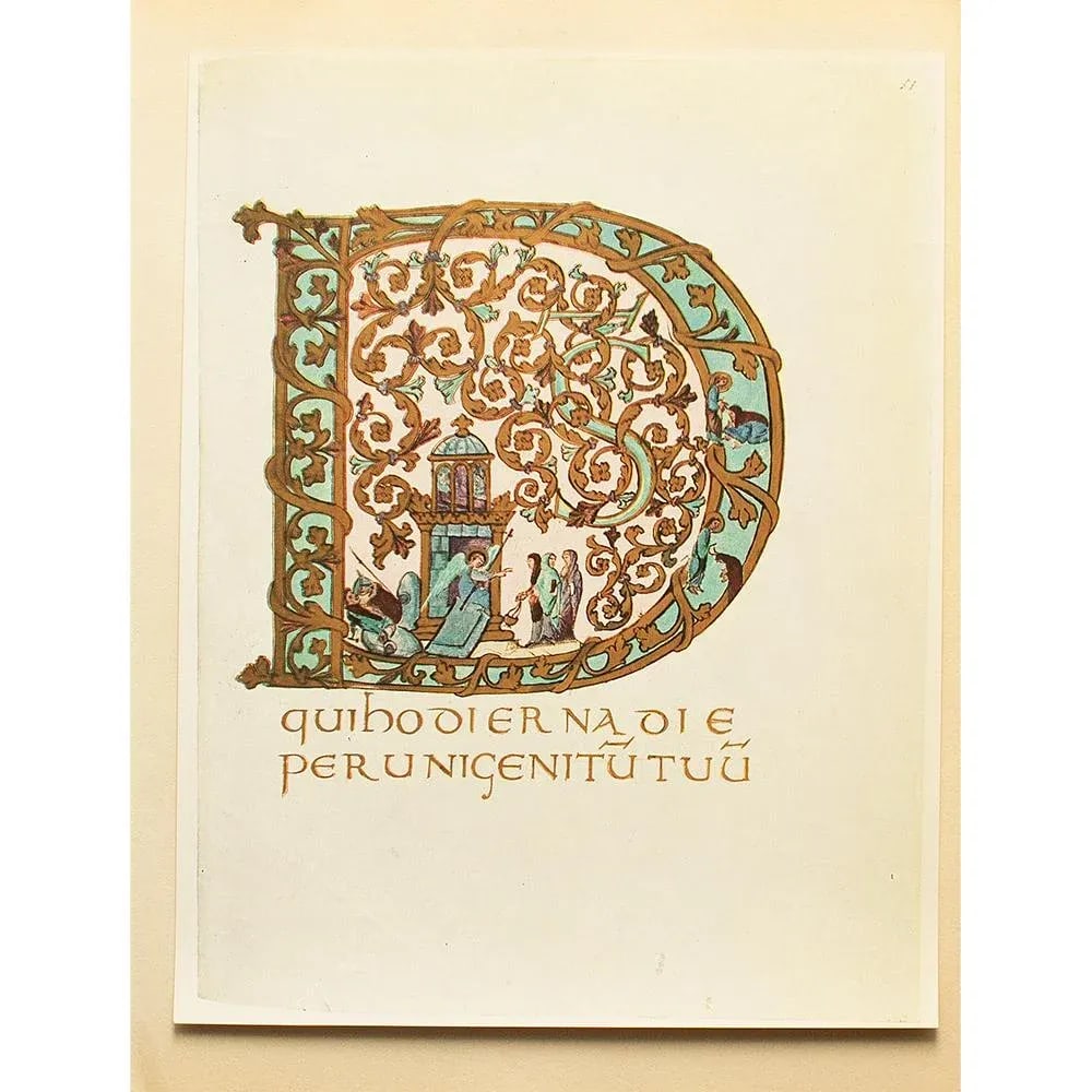 1949 Letter D From "The Sacramentary of Gellone", First Edition Vintage Gold Ink Lithograph - 8