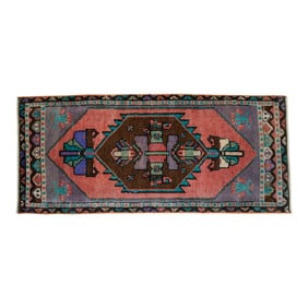 1970s VintageHand Knotted Small Turkish Rug Doormat -1'7 X 3'8"