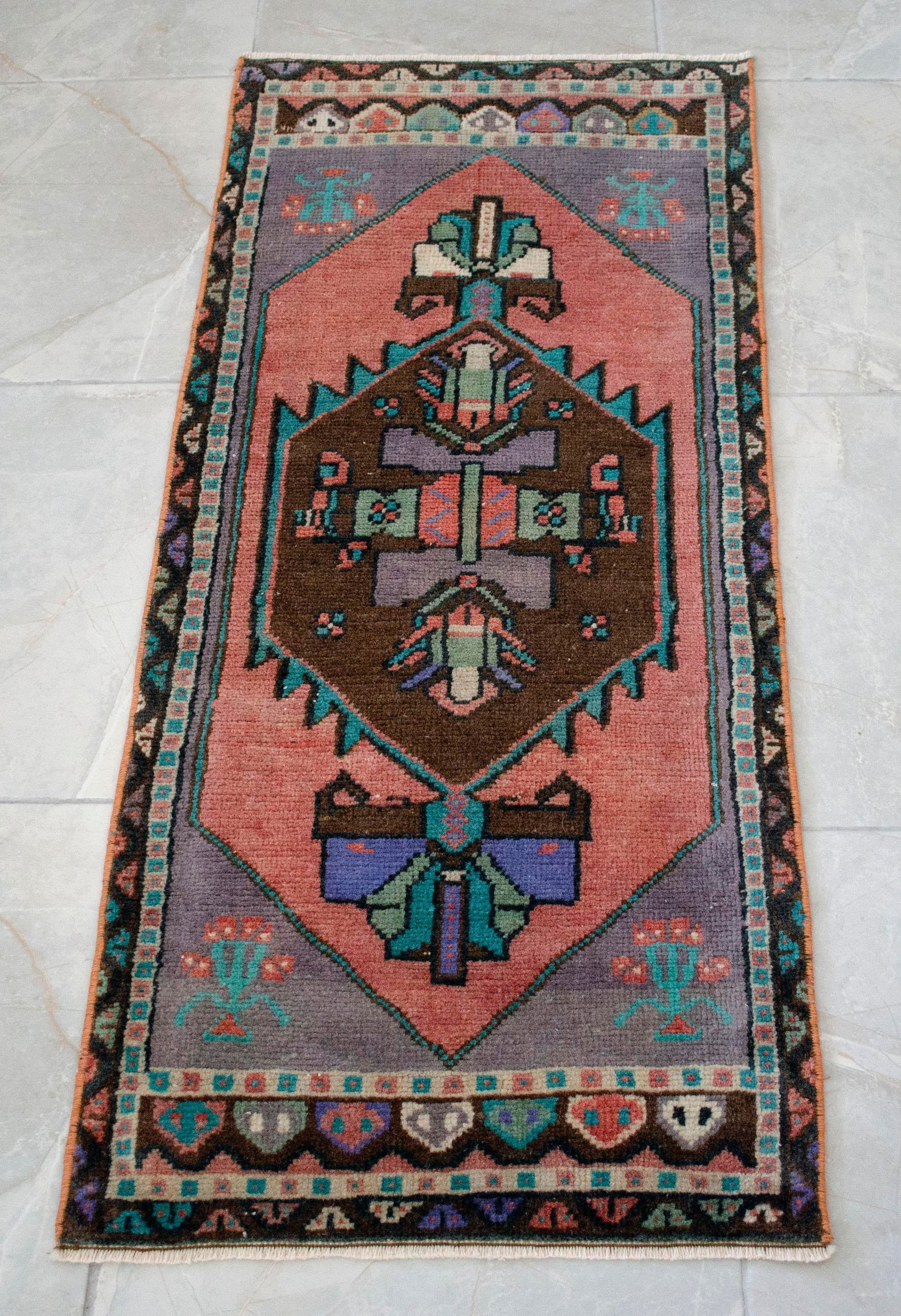 1970s VintageHand Knotted Small Turkish Rug Doormat -1'7 X 3'8" - 3