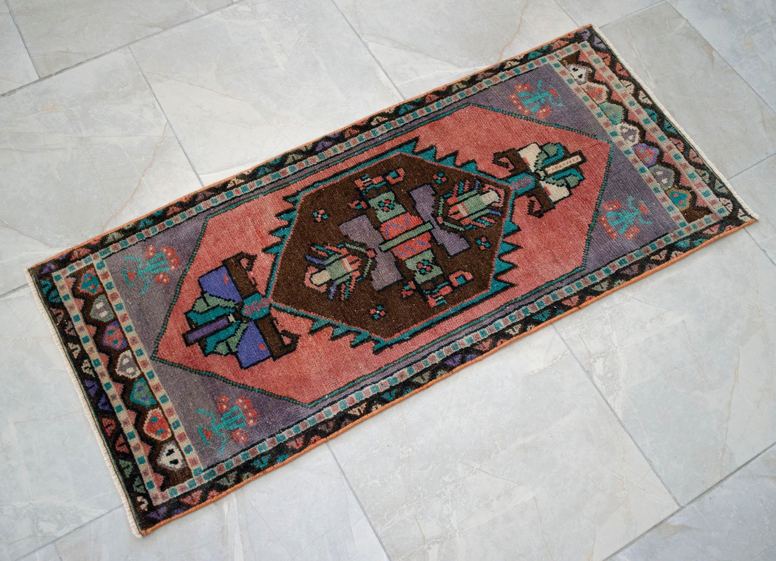 1970s VintageHand Knotted Small Turkish Rug Doormat -1'7 X 3'8" - 4