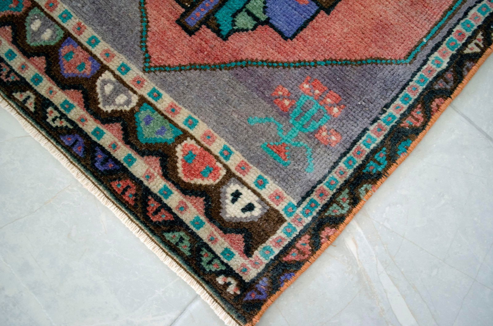 1970s VintageHand Knotted Small Turkish Rug Doormat -1'7 X 3'8" - 6