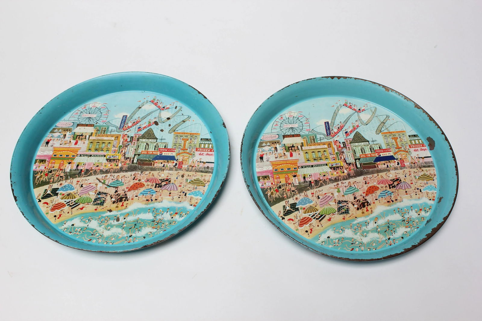 1955 Pepsi Cola Coney Island Boardwalk Tin Litho Trays- a Pair - 13