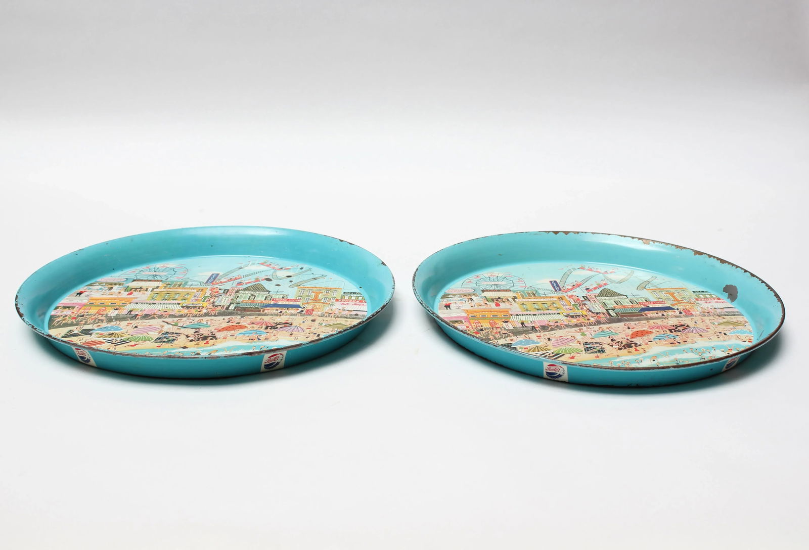 1955 Pepsi Cola Coney Island Boardwalk Tin Litho Trays- a Pair - 2