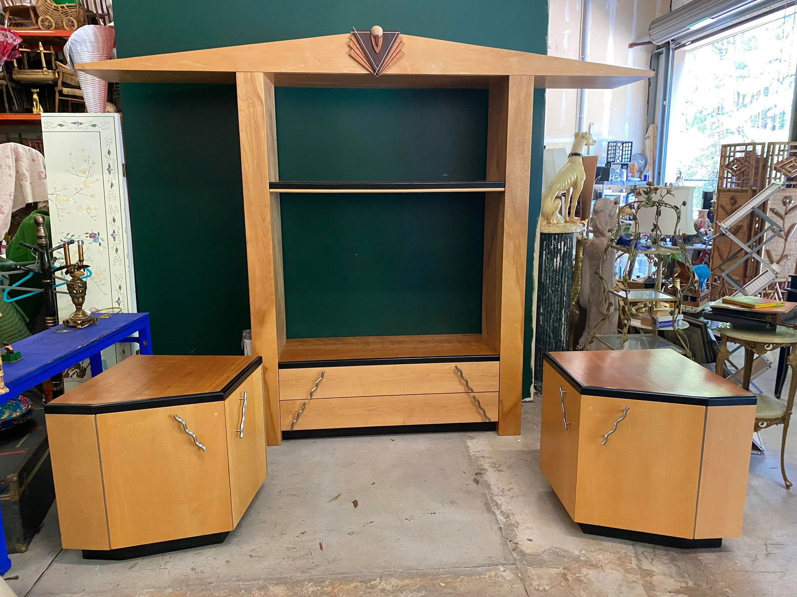 Large Art Deco Shelving Unit & Cabinets, 3 Pieces - 7