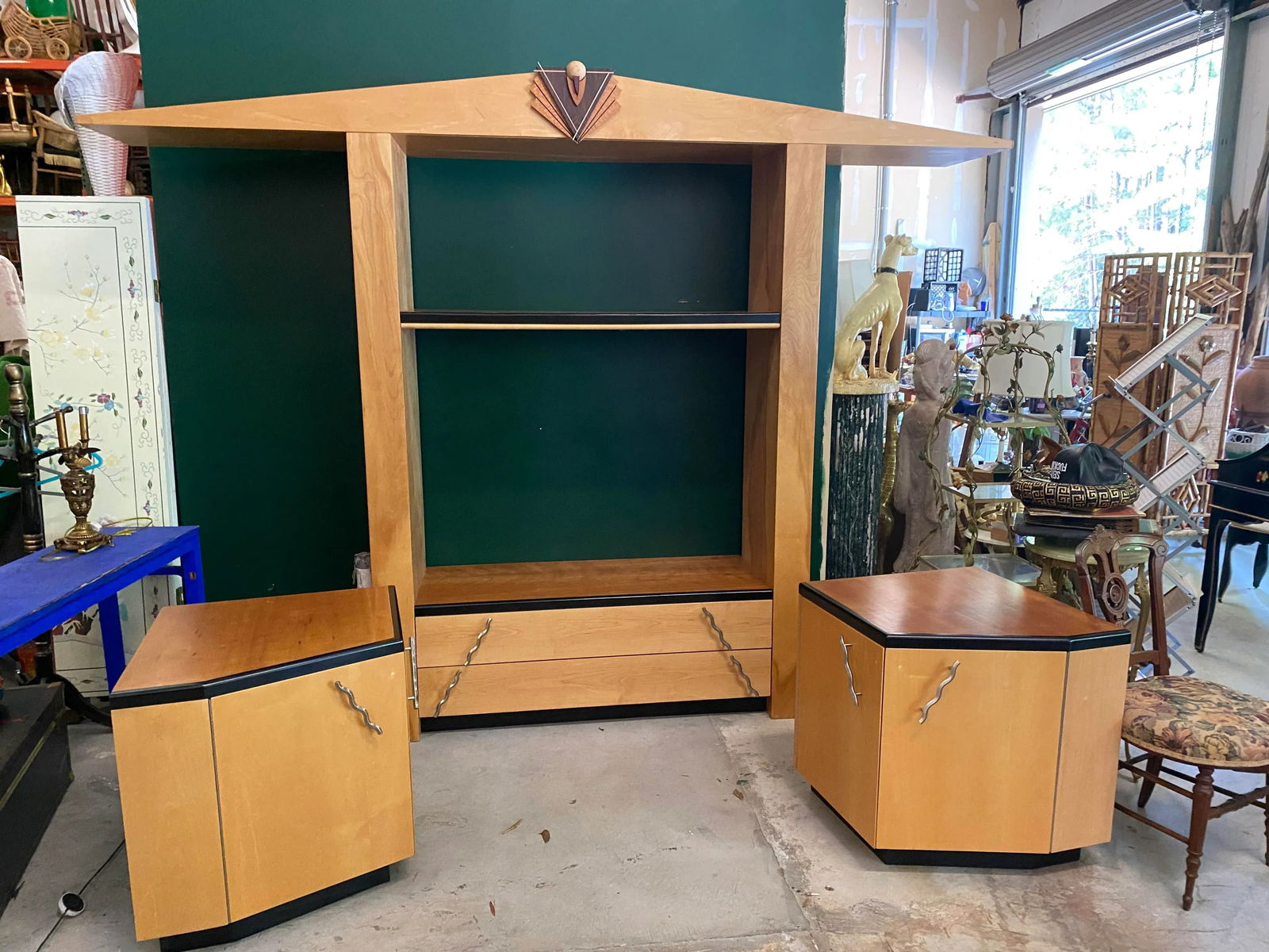 Large Art Deco Shelving Unit & Cabinets, 3 Pieces - 8