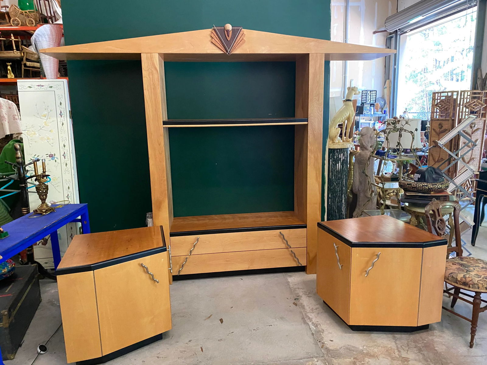Large Art Deco Shelving Unit & Cabinets, 3 Pieces - 9
