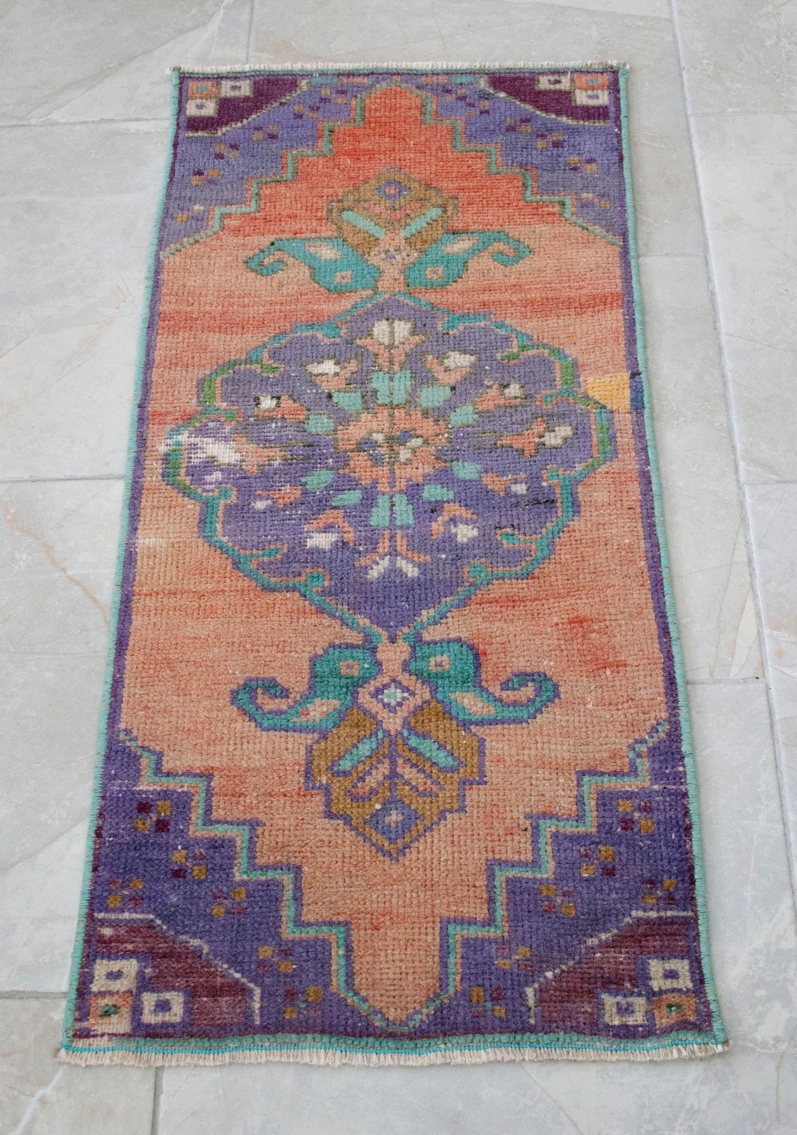 Hand Knotted Door Mat, Entryway Rug, Bath Mat, Kitchen Decor, Small Rug, Turkish Rug - 1"² - 15