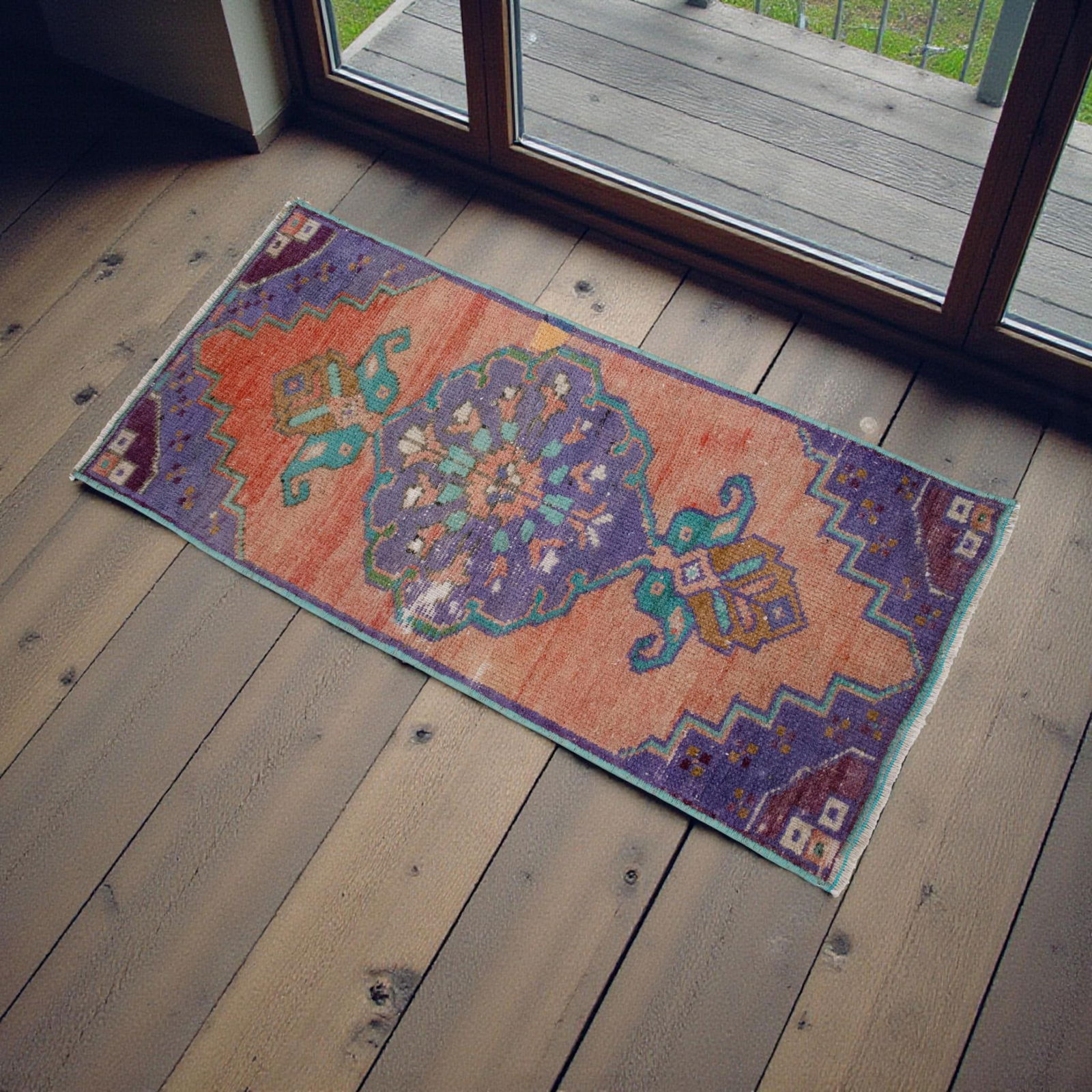 Hand Knotted Door Mat, Entryway Rug, Bath Mat, Kitchen Decor, Small Rug, Turkish Rug - 1"² - 3