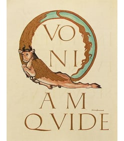 1949 Letter Q From "An Evangeliarium of the Church of Metz", First Edition Gold Ink Lithograph