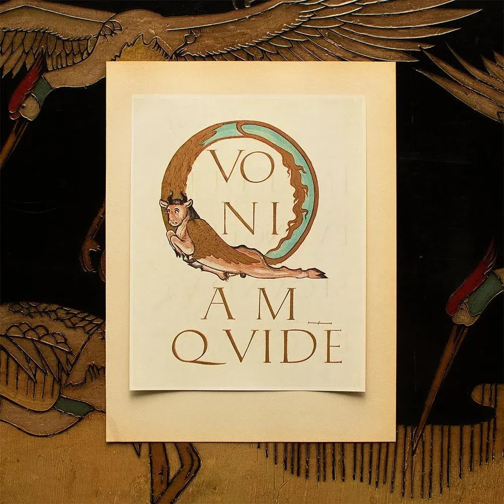 1949 Letter Q From "An Evangeliarium of the Church of Metz", First Edition Gold Ink Lithograph - 3