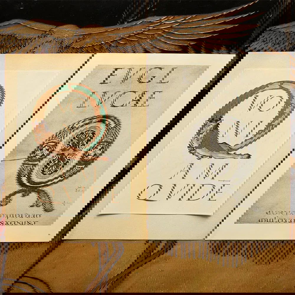 1949 Letter Q From "An Evangeliarium of the Church of Metz", First Edition Gold Ink Lithograph - 6