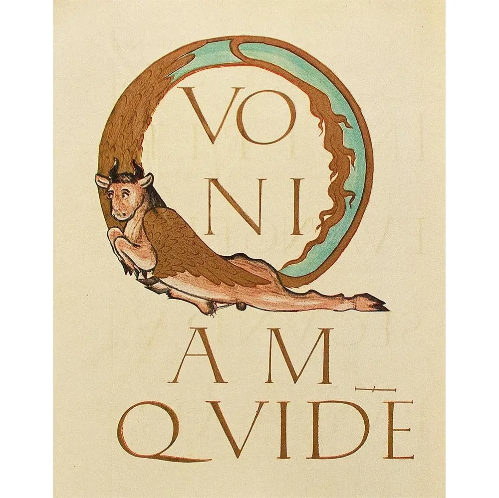 1949 Letter Q From "An Evangeliarium of the Church of Metz", First Edition Gold Ink Lithograph - 9