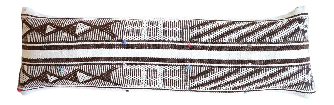 1970s Turkish Kilim Lumbar Pillow Cover: Material: wool on cotton. Made from vintage flat weave Turkish kilim rug. Back side fabric cotton Condition: new from old kilim rugs Note: Insert in not included. For demonstration only Condition: Alt