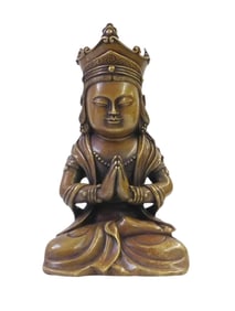 Chinese Bronze Metal Sitting Kwan Yin Buddha