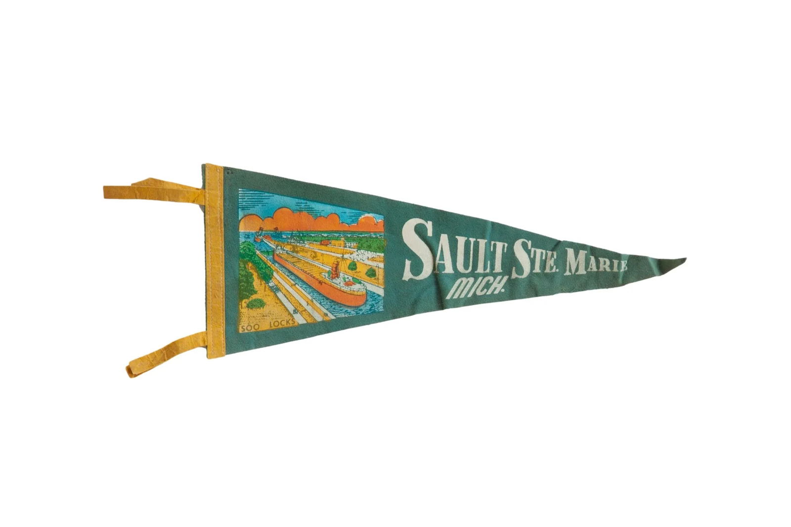 Vintage Sault Ste Marie Michigan Felt Flag - 4