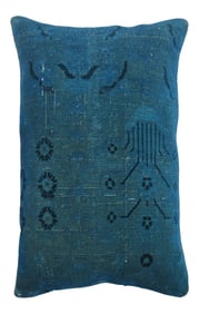 Large Blue Turkish Overdyed Rug Pillow