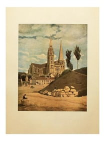 1940s After J.B.-Camille Corot "The Chartres Cathedral" First Edition Swiss Lithograph